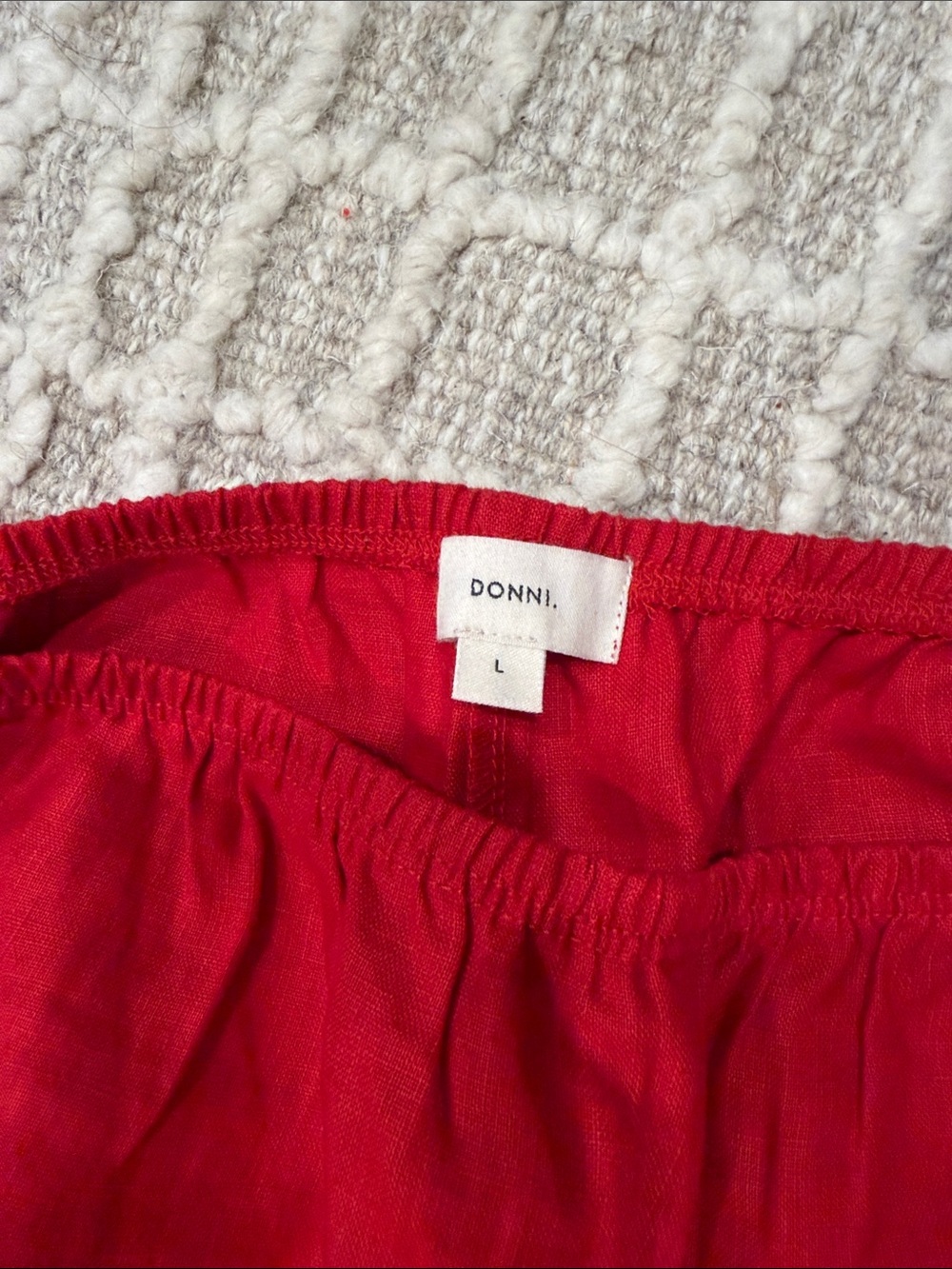 DONNI. Red Wide-Leg Pants with White Side Stripes - Picture 2 of 4